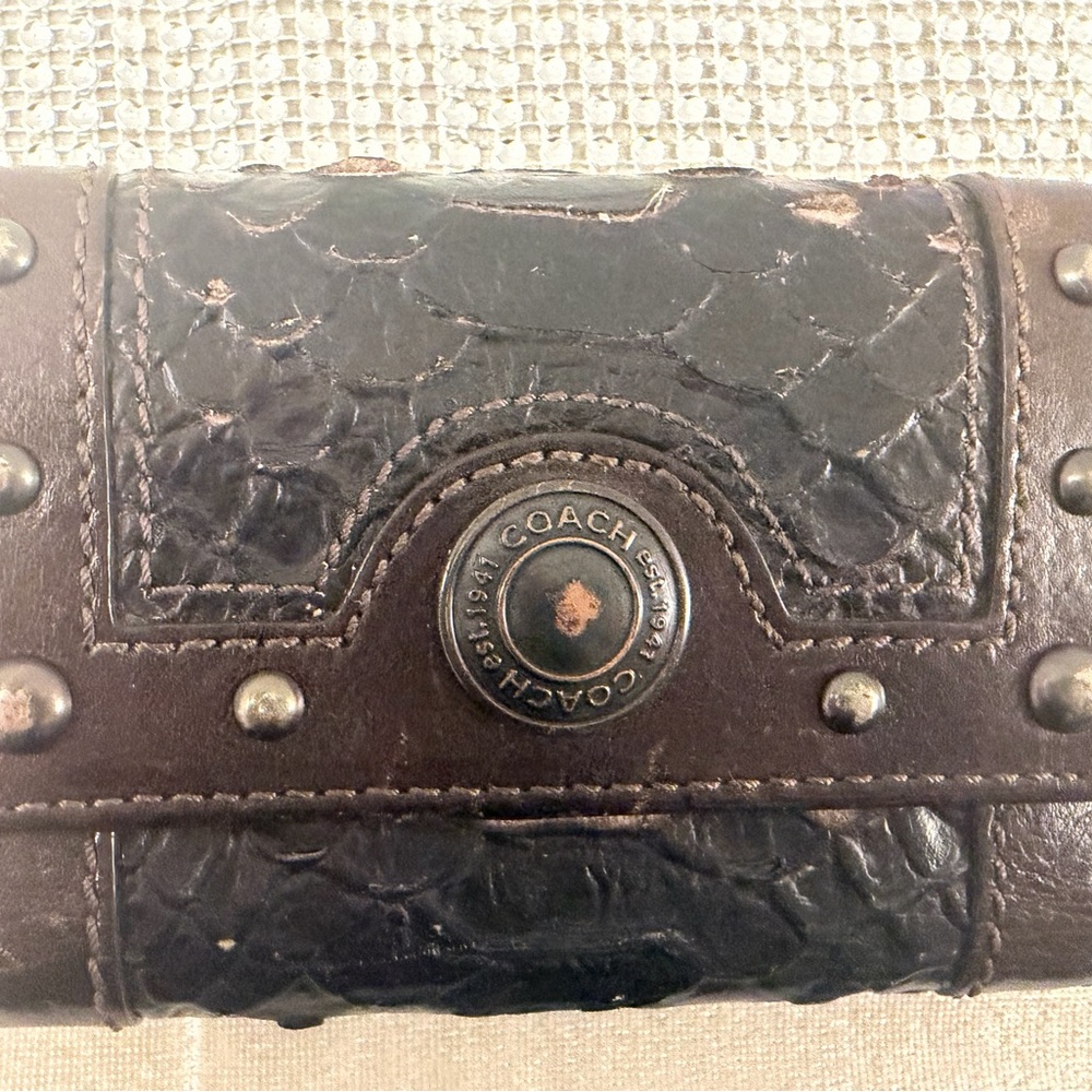 Coach Dark Brown Textured Leather Wallet